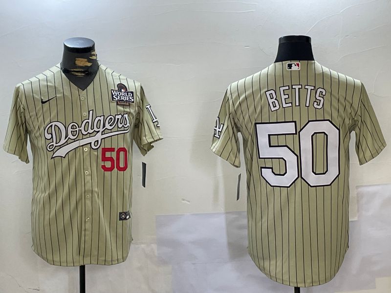 Men Los Angeles Dodgers #50 Betts Green Stripe Game 2024 Nike MLB Jersey style 3